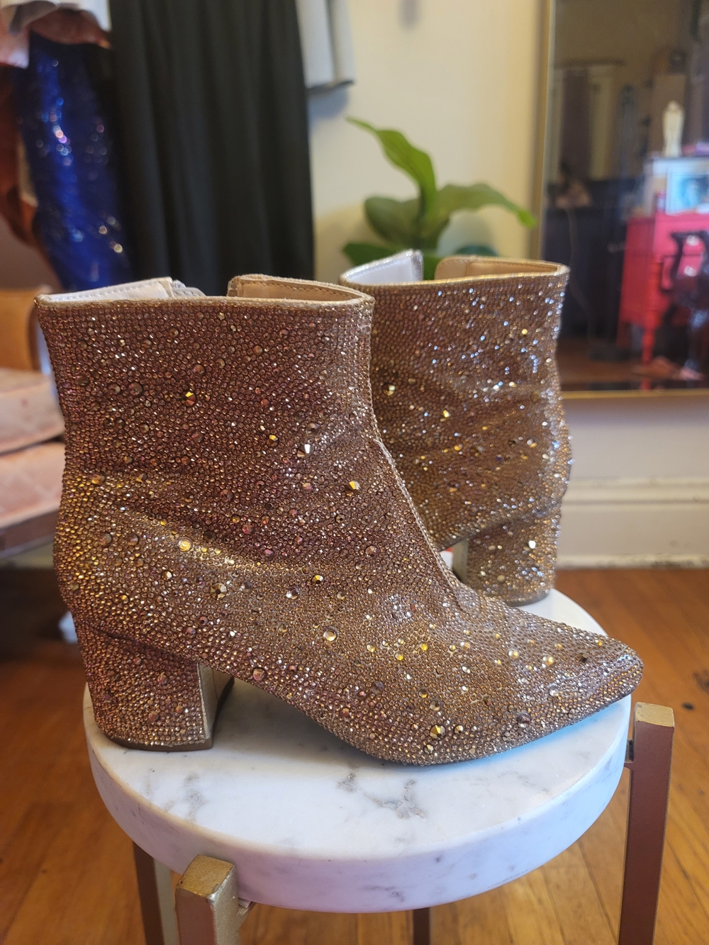 Betsey Johnson Cady Sparkling Rhinestone Gold Ankle Bootie